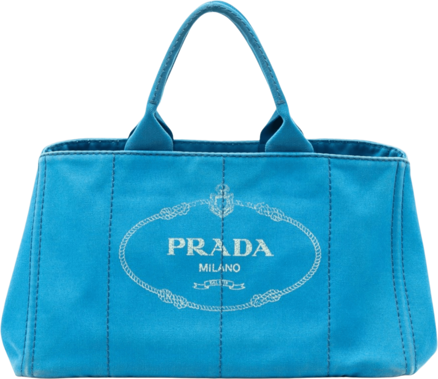 Prada Large Canvas Canapa Logo Satchel, från Luxclusif, i färgen blue.