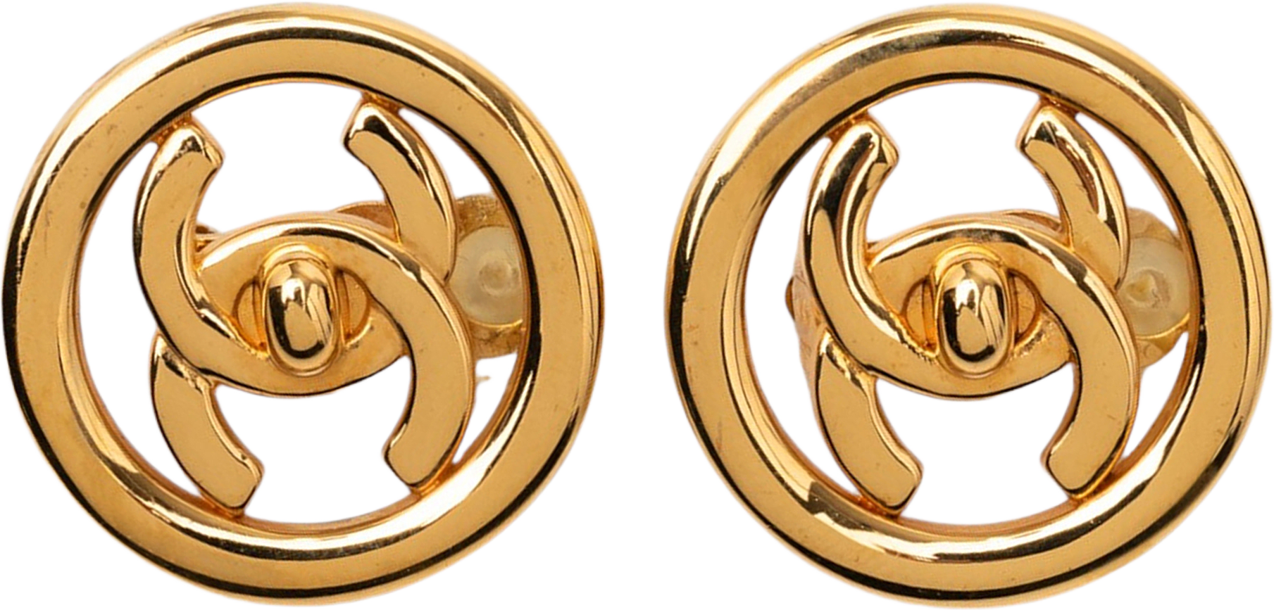 Chanel Cc Gold Plated Turn Lock Clip On Earrings, från Luxclusif, i färgen gold.