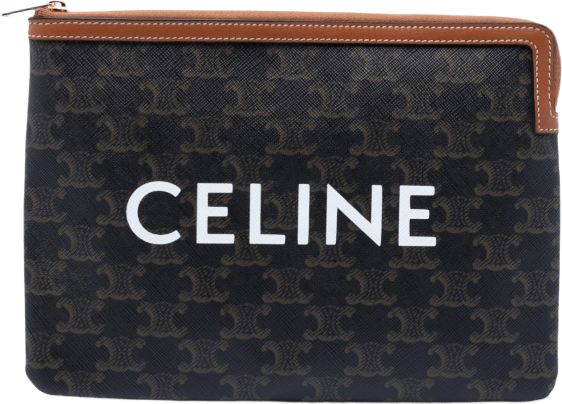 Celine Small Triomphe Coated Canvas Clutch, från Luxclusif, i färgen brown.