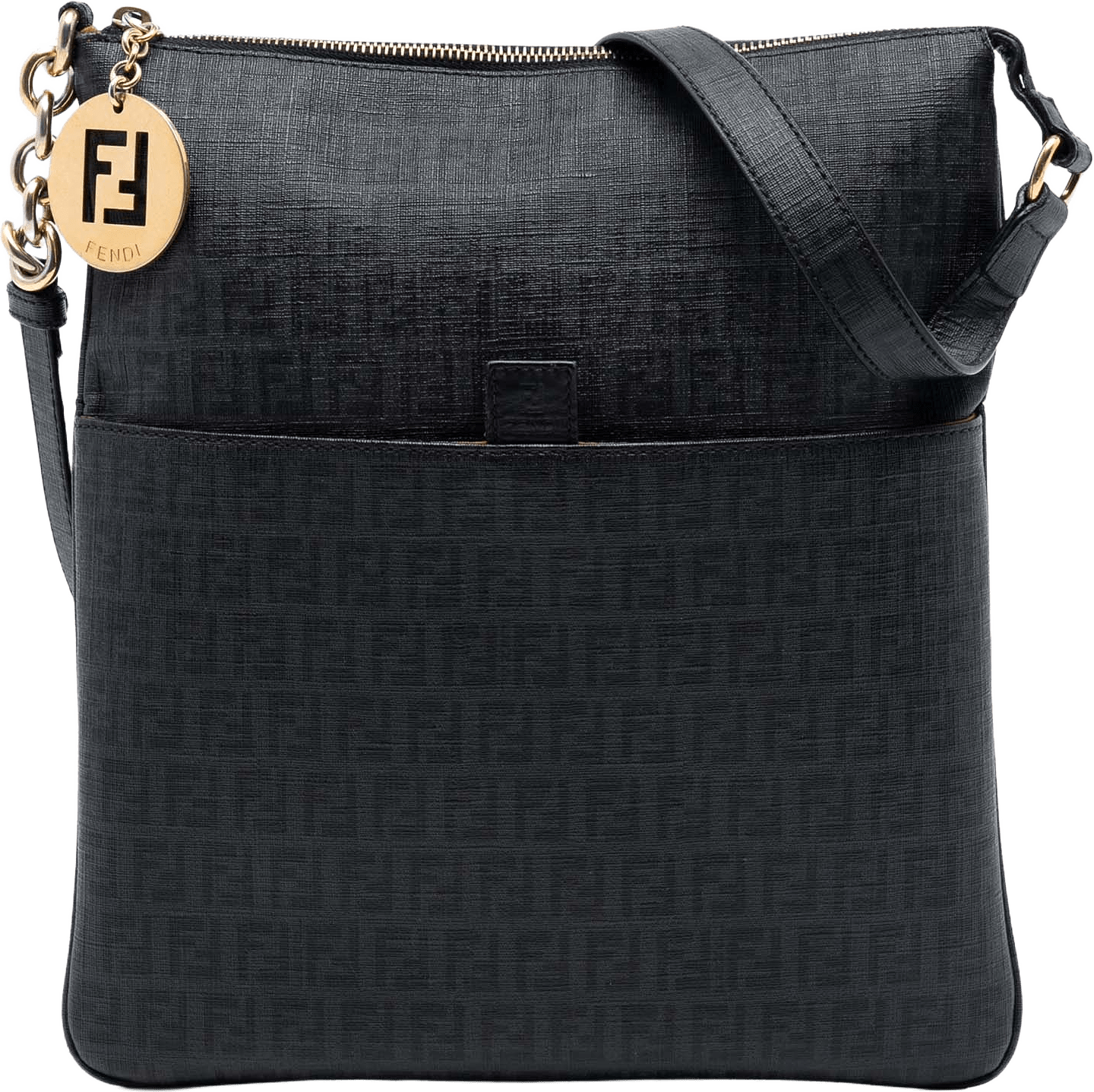 Fendi Zucchino Coated Canvas Charm Zip Crossbody, från Luxclusif, i färgen black.