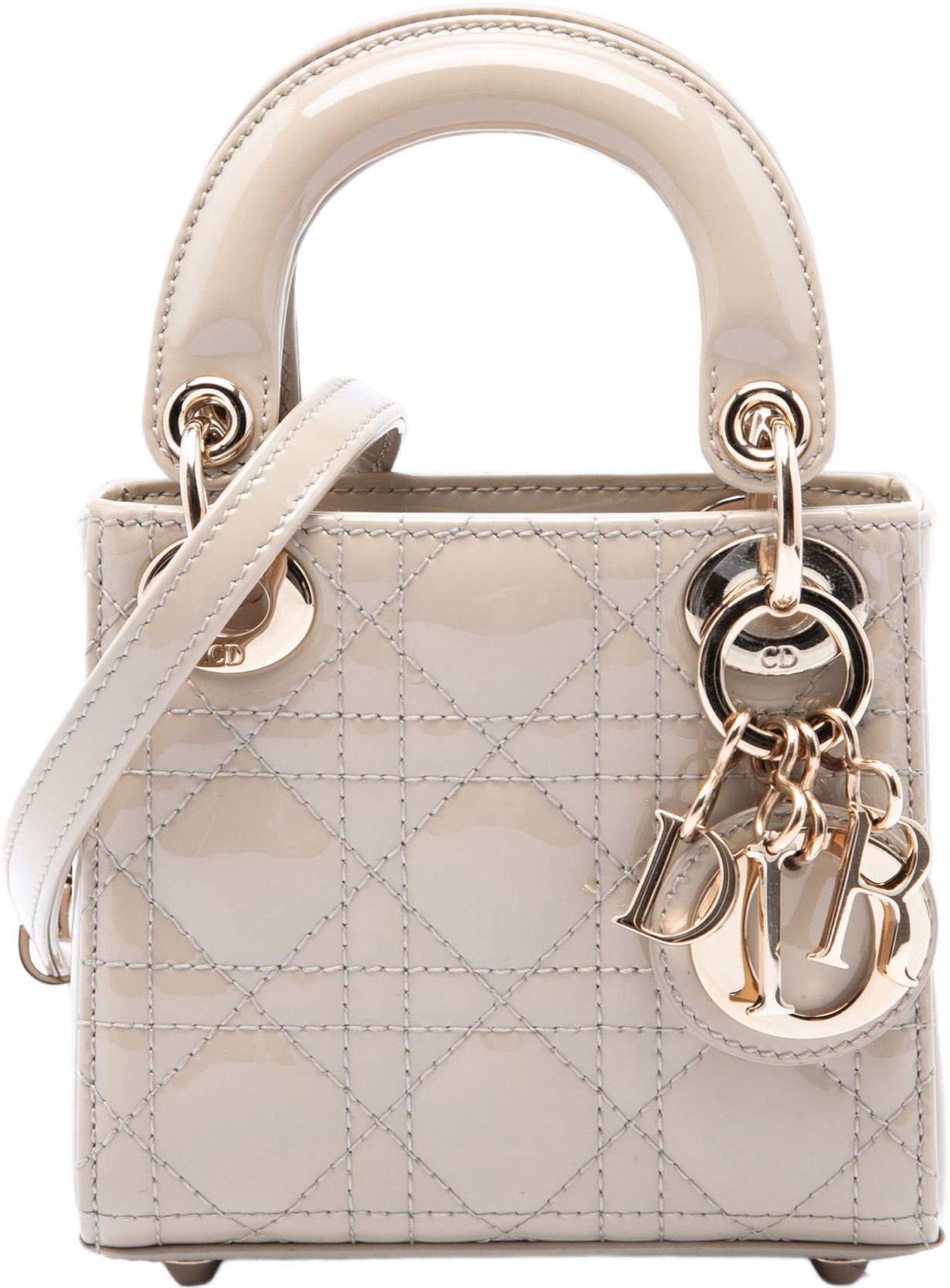 Dior Micro Patent Cannage Lady Dior, från Luxclusif, i färgen beige.