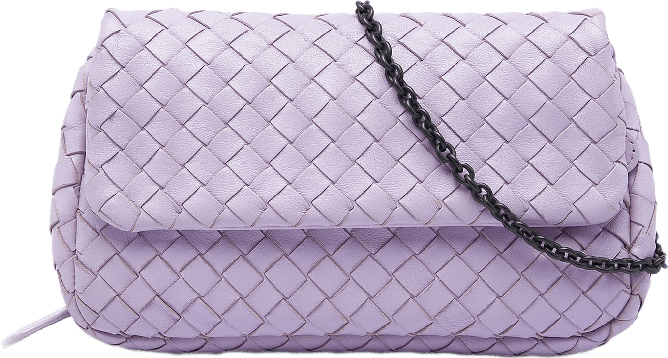 Bottega Veneta Mini Nappa Intrecciato Expandable Chain Flap Crossbody, från Luxclusif, i färgen purpur.