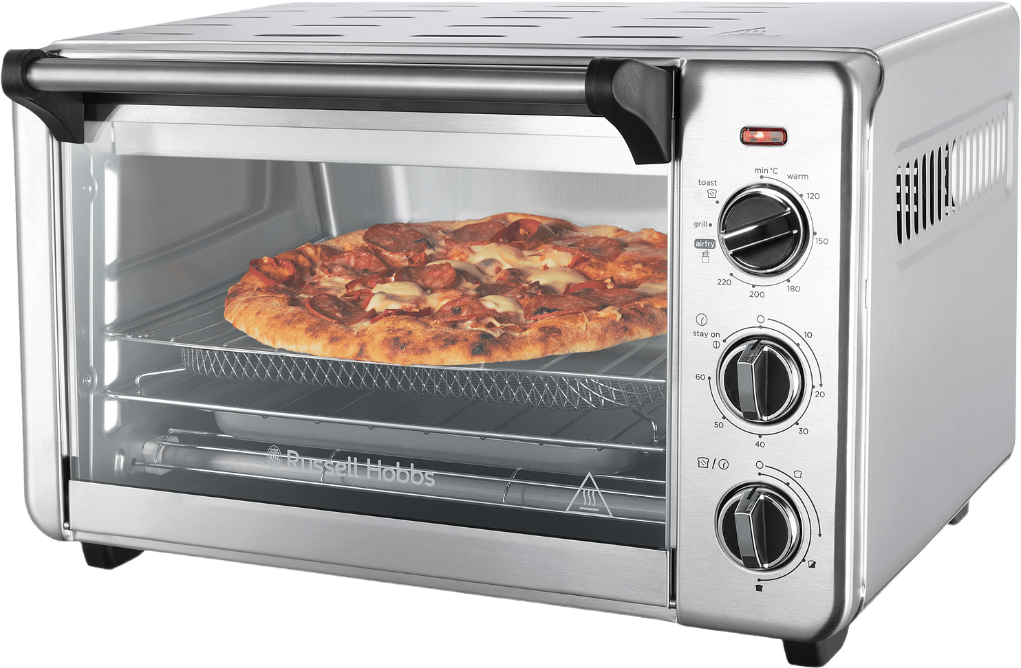 Miniugn Med Luftfritös Inbyggd Express Air Fry Mini Oven, från Russell Hobbs, i färgen silver.