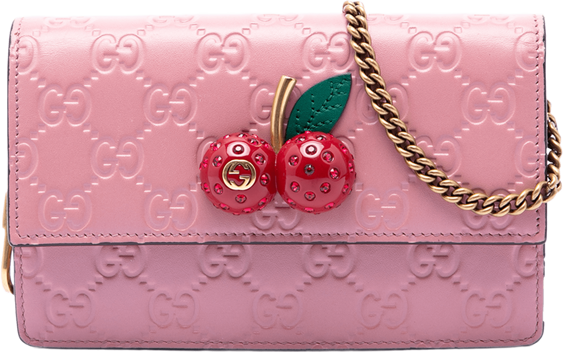 Gucci Mini Guccissima Cherry Crossbody, från Luxclusif, i färgen rosa.