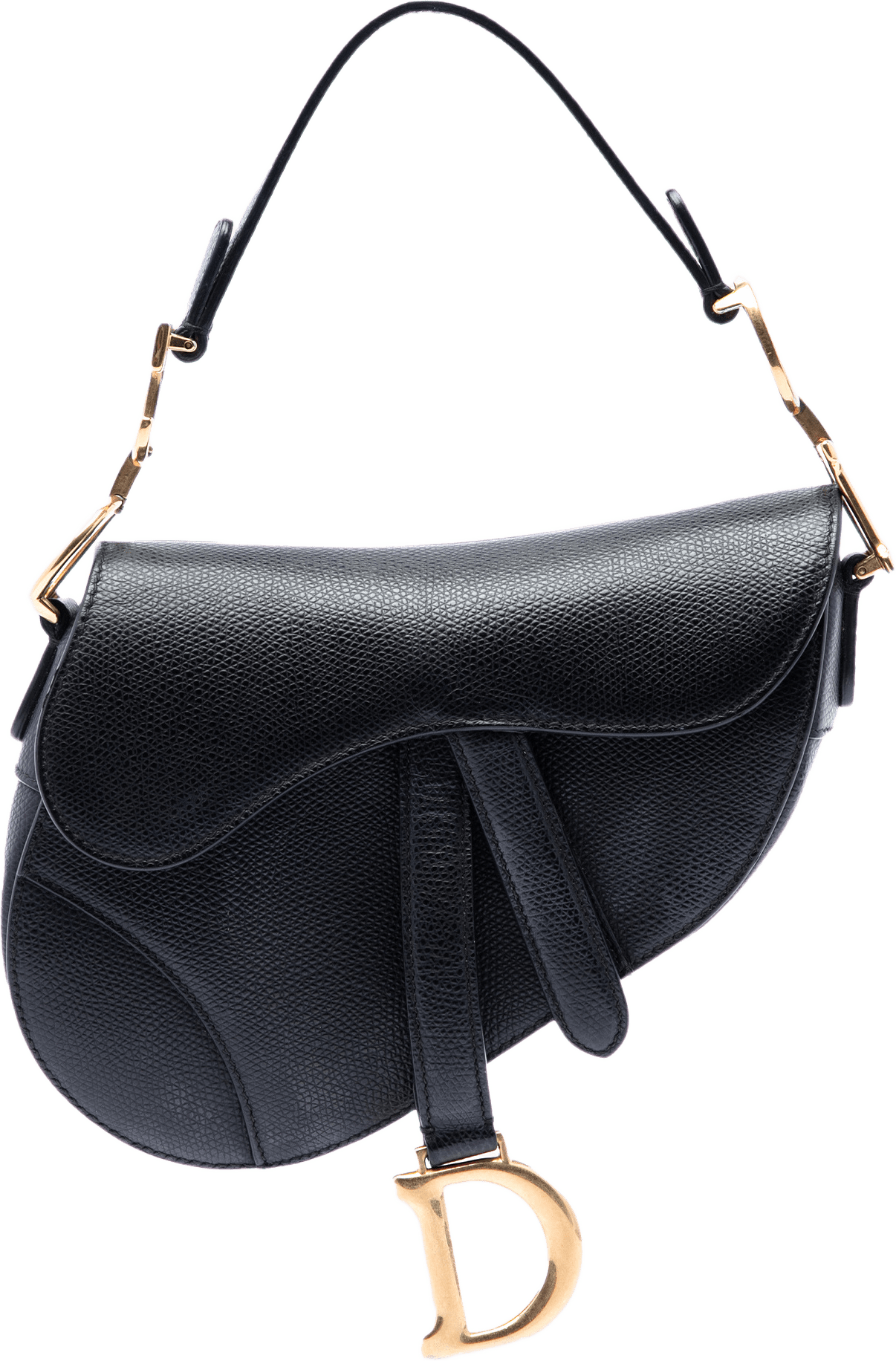 Dior Mini Grained Calfskin Saddle Bag, från Luxclusif, i färgen svart.