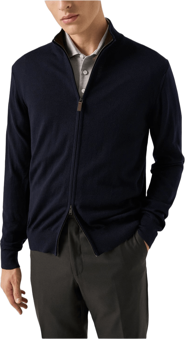 Stickad Kofta Med Hel Dragkedja, från Eton, i färgen navy blue.