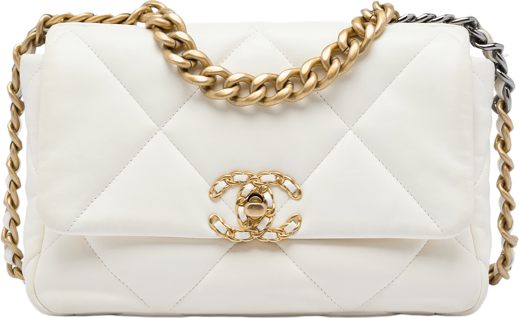 Chanel Medium Lambskin 19 Flap, från Luxclusif, i färgen vit.