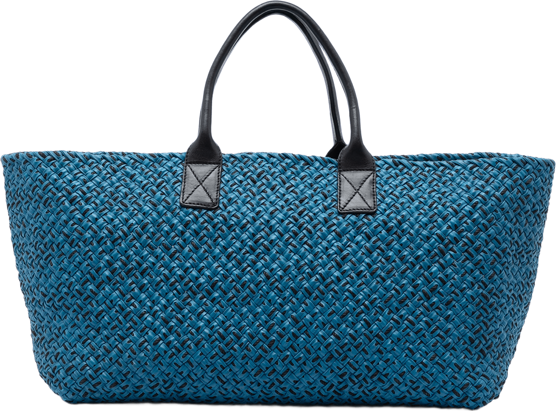 Bottega Veneta Large Lambskin Intreccio Cabat Tote, från Luxclusif, i färgen blue.