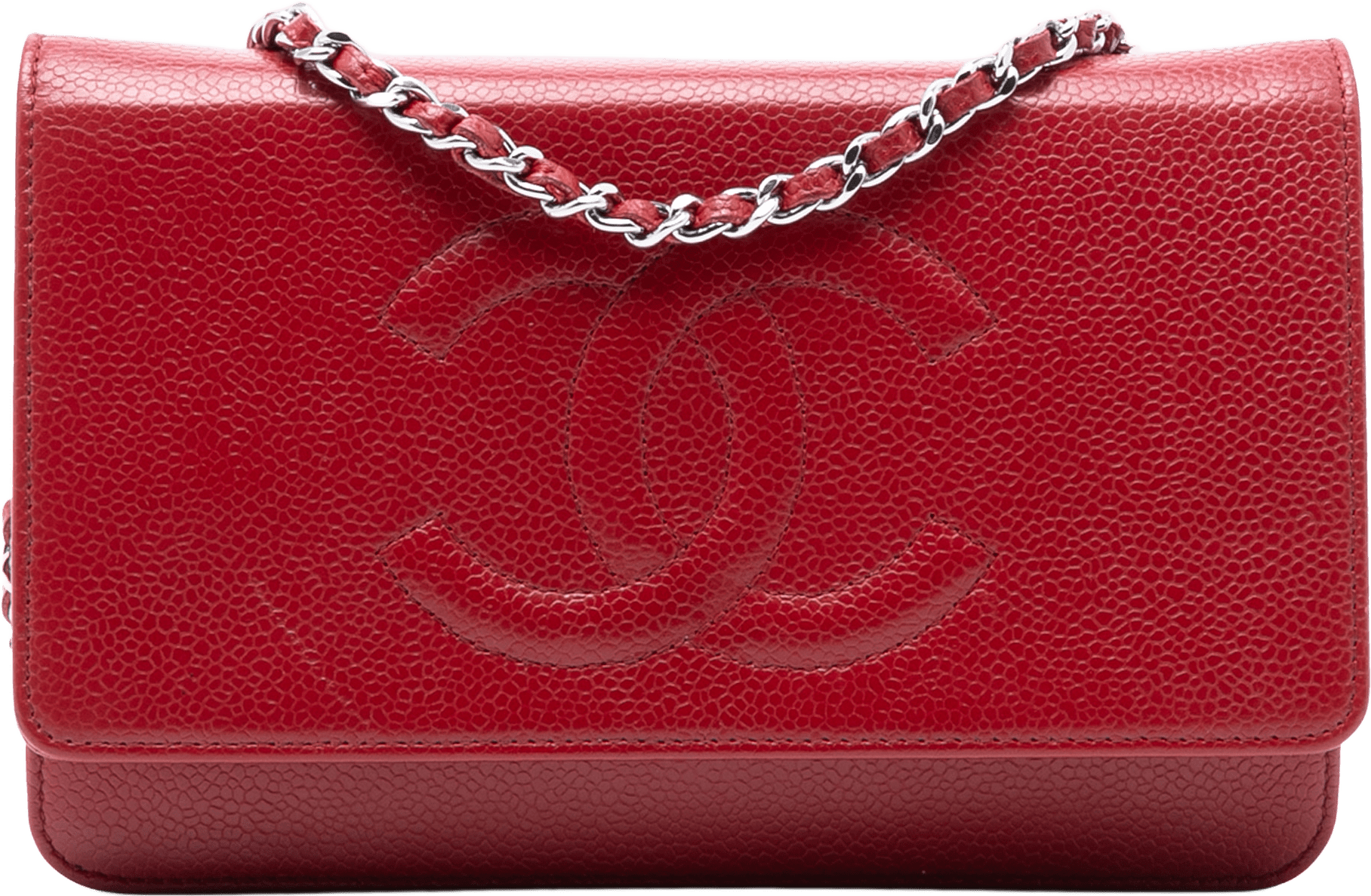 Chanel Cc Caviar Wallet On Chain, från Luxclusif, i färgen red.