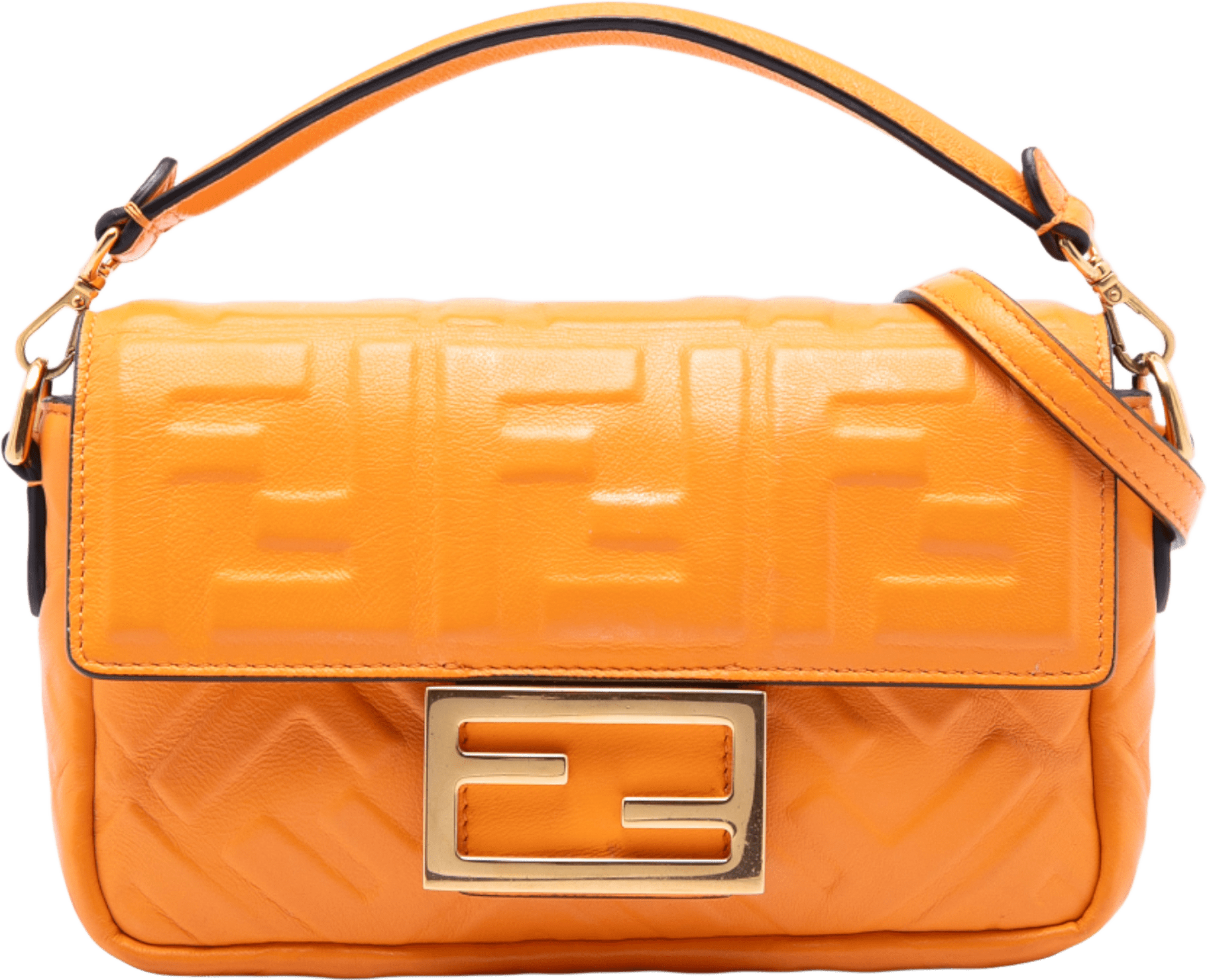 Fendi Mini Zucca Embossed Leather Baguette Satchel, från Luxclusif, i färgen orange.
