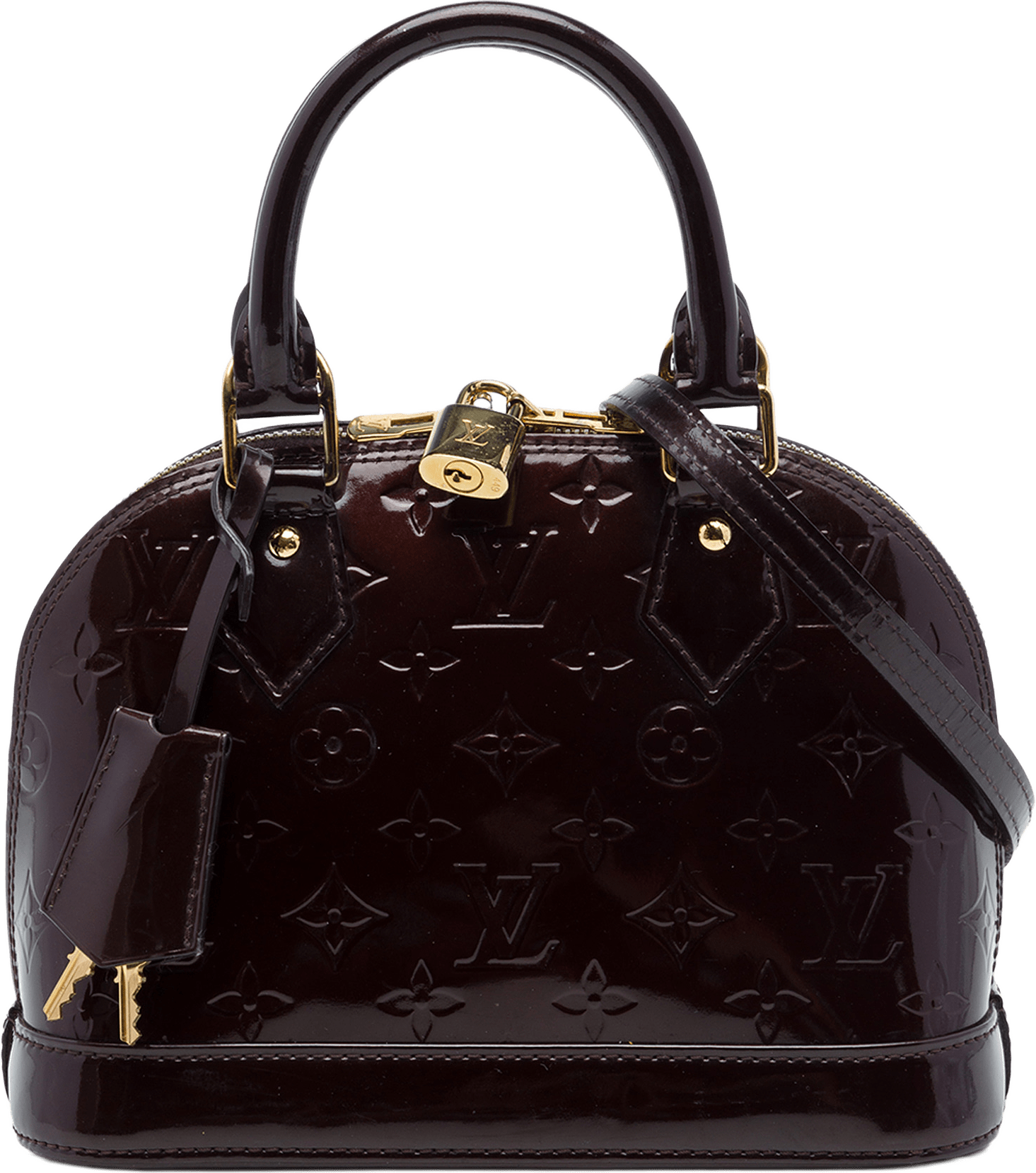 Louis Vuitton Monogram Vernis Alma Bb, från Luxclusif, i färgen purpur.