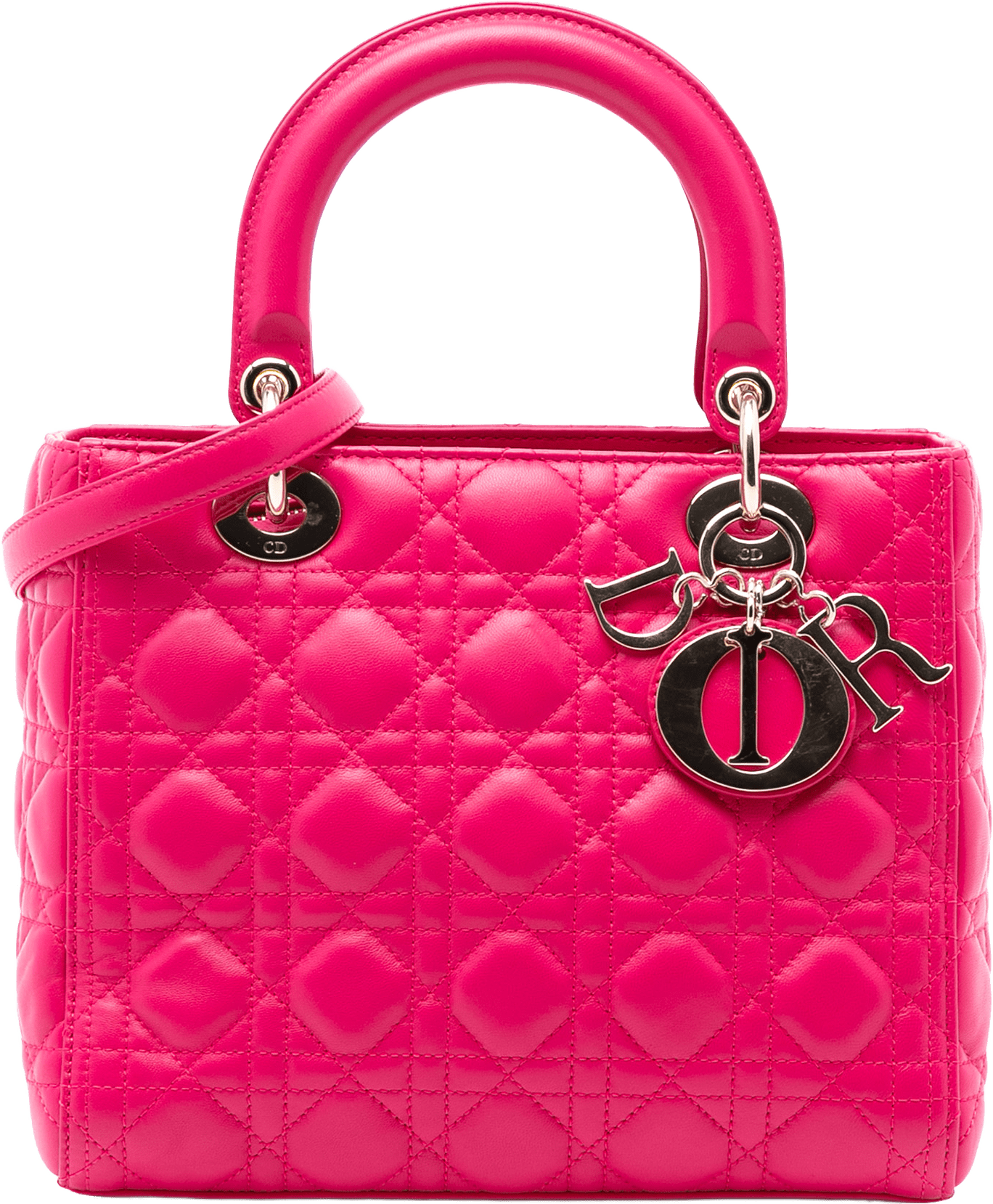 Dior Medium Lambskin Cannage Lady Dior, från Luxclusif, i färgen dark pink.