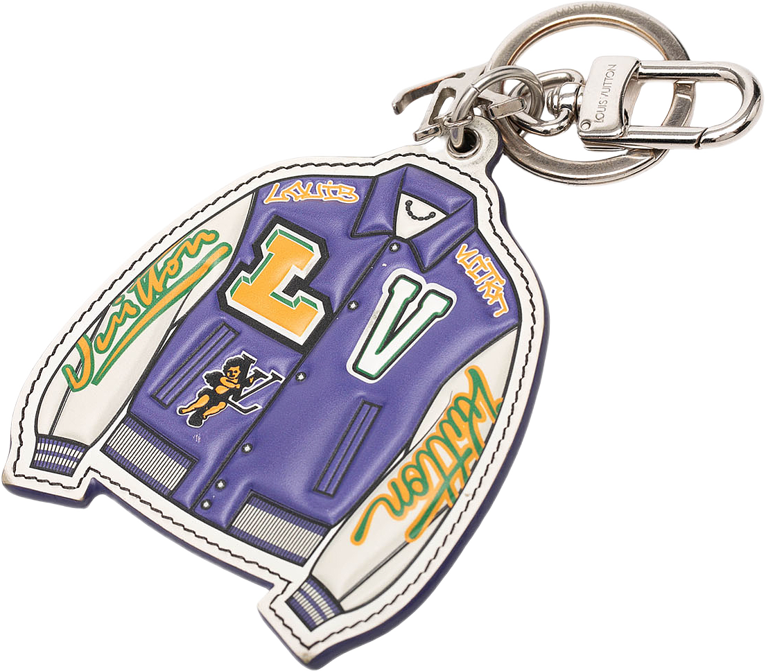 Louis Vuitton Printed Leather And Brass Lv Varsity Jacket Illustre Bag Charm And Key Holder, från Luxclusif, i färgen purpur.