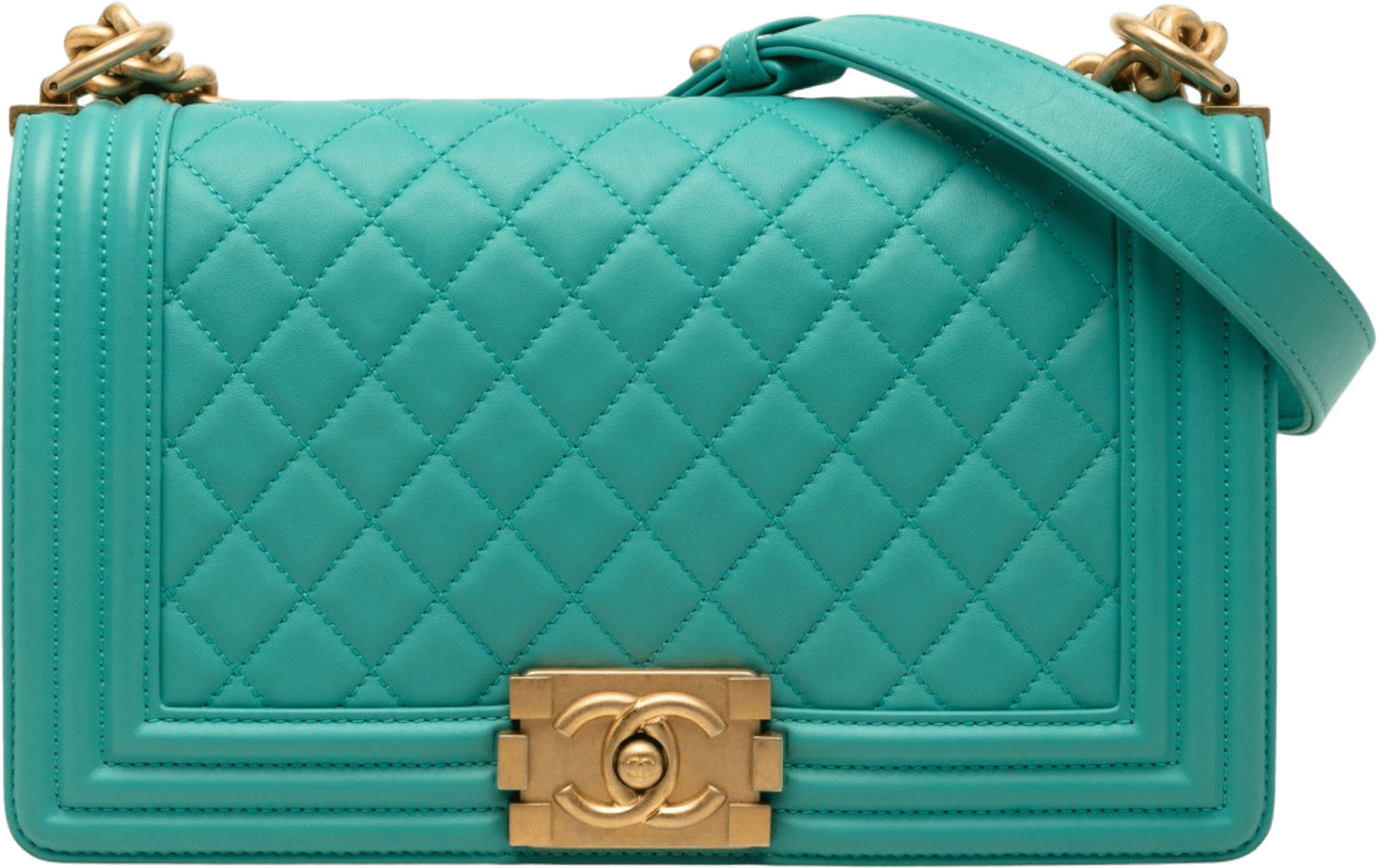 Chanel Old Medium Quilted Lambskin Boy Flap, från Luxclusif, i färgen turquoise.