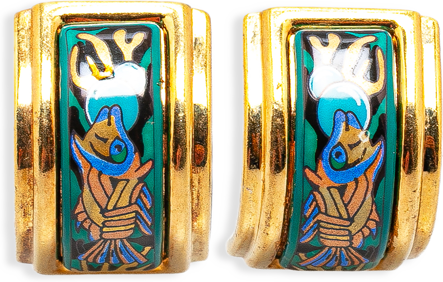 Hermès Cloisonne Enamel Clip On Earrings