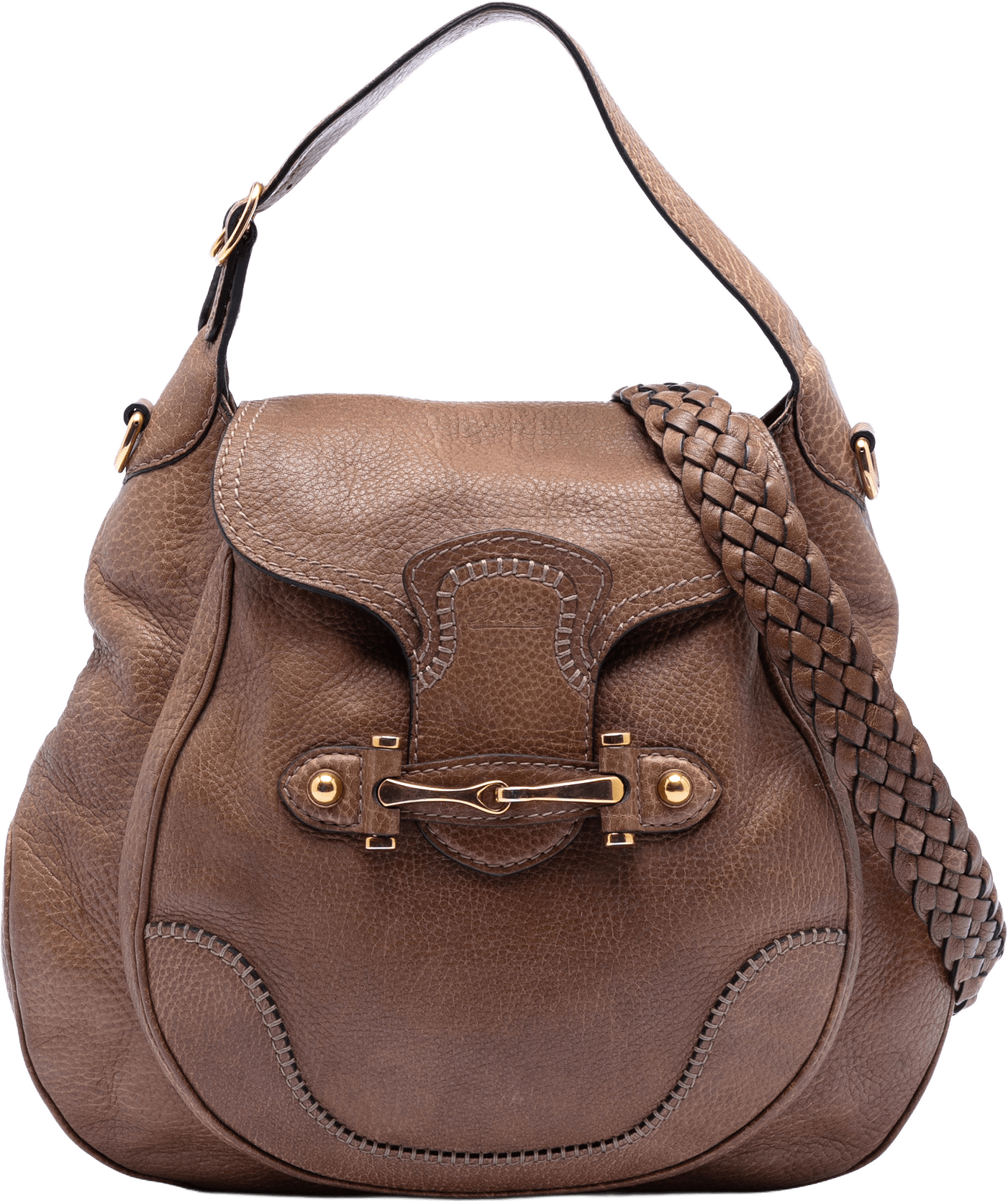 Gucci Large Leather New Pelham Satchel, från Luxclusif, i färgen brown.