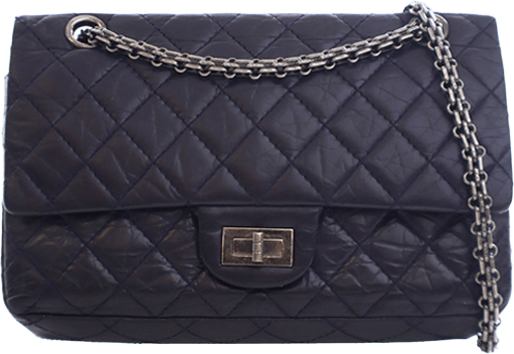 Chanel Quilted Aged Calfskin Reissue 2.55 Double Flap 225, från Luxclusif, i färgen plum.