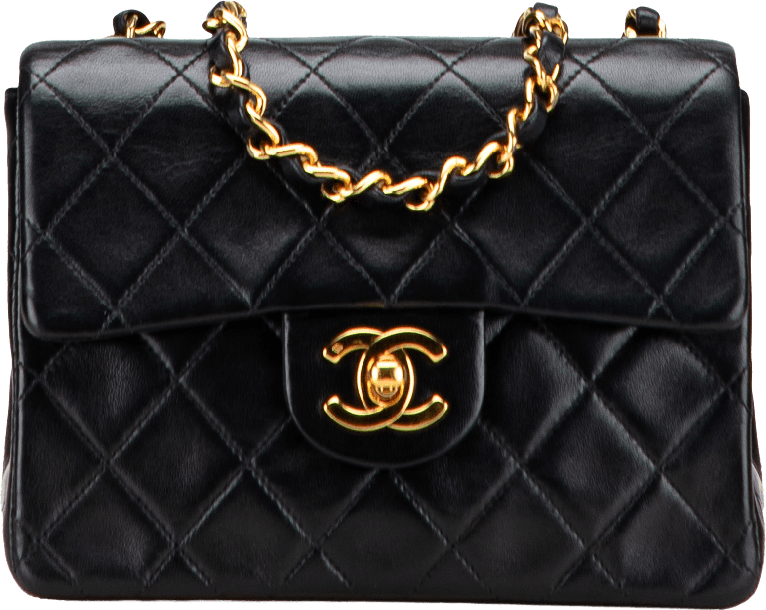 Chanel Mini Square Classic Lambskin Single Flap, från Luxclusif, i färgen black.