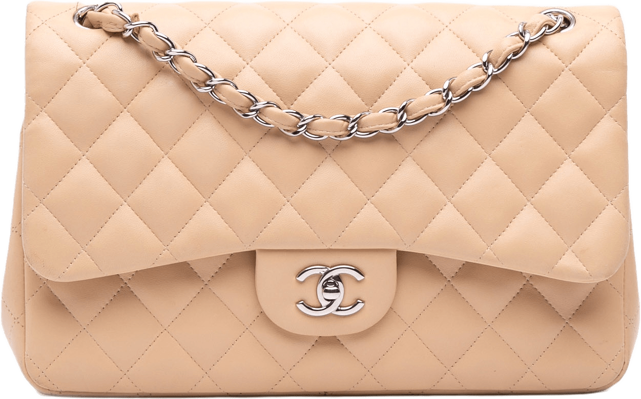 Chanel Jumbo Classic Lambskin Double Flap, från Luxclusif, i färgen beige.