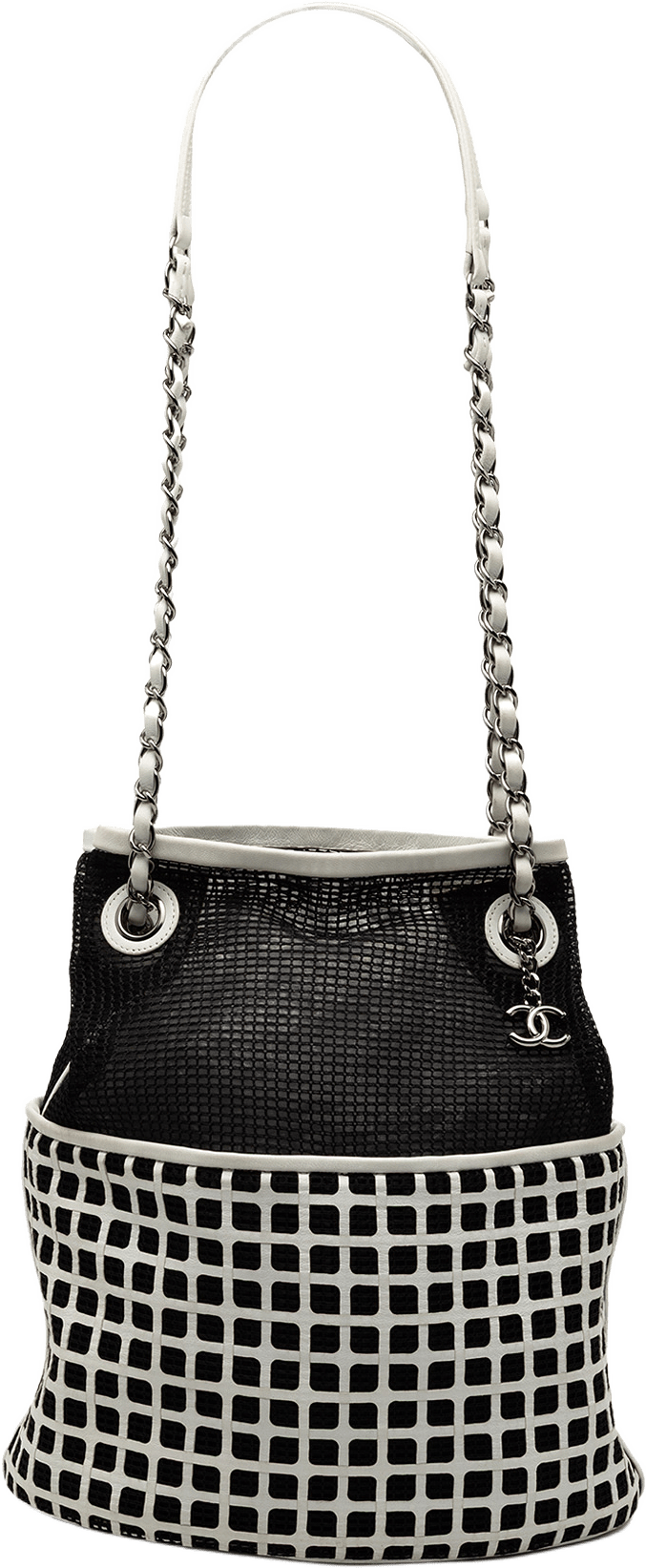 Chanel Cc Mesh And Calfskin Bucket Bag, från Luxclusif, i färgen black.