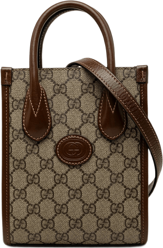 Gucci Mini Gg Supreme Interlocking G Satchel, från Luxclusif, i färgen beige.