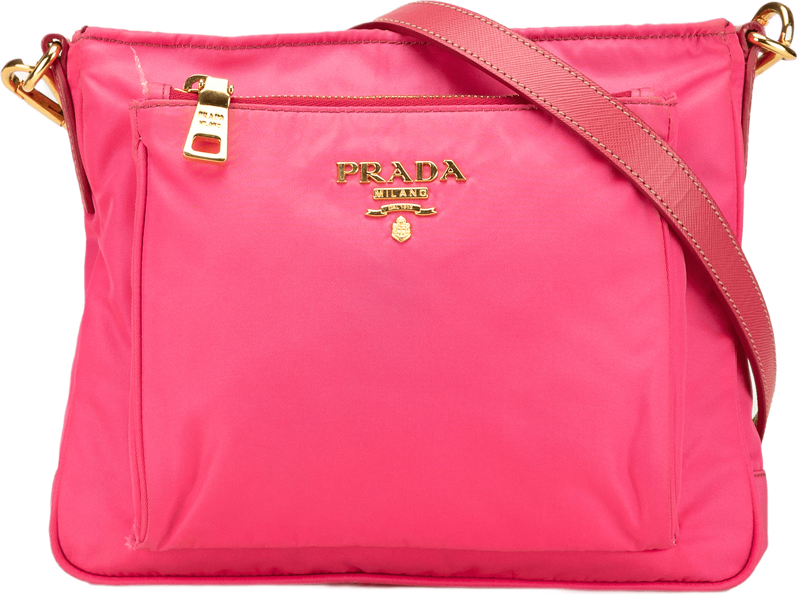 Prada Tessuto Zip Top Crossbody, från Luxclusif, i färgen pink.