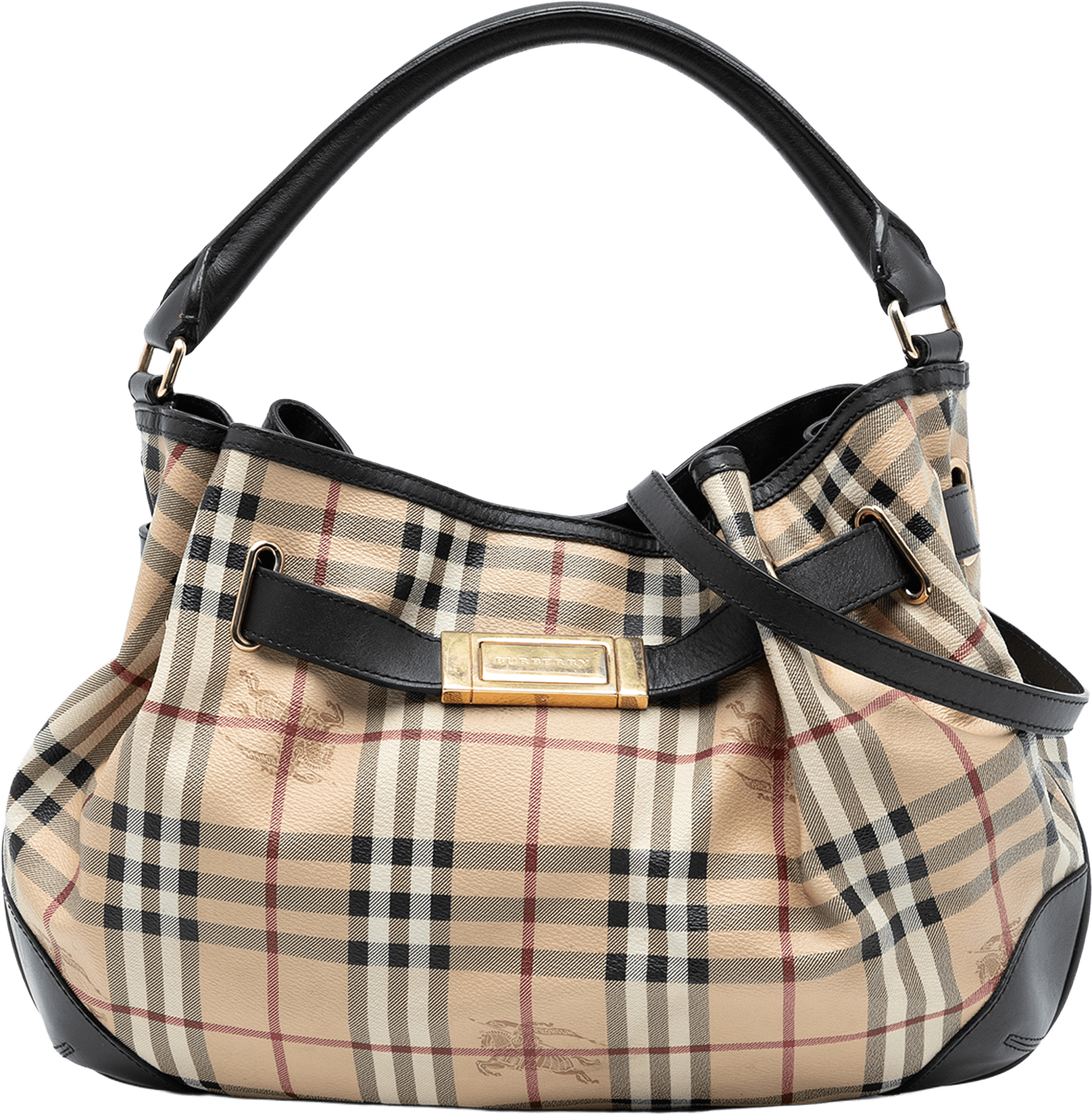 Burberry Medium Haymarket Check Coated Canvas Willenmore Hobo, från Luxclusif, i färgen beige.
