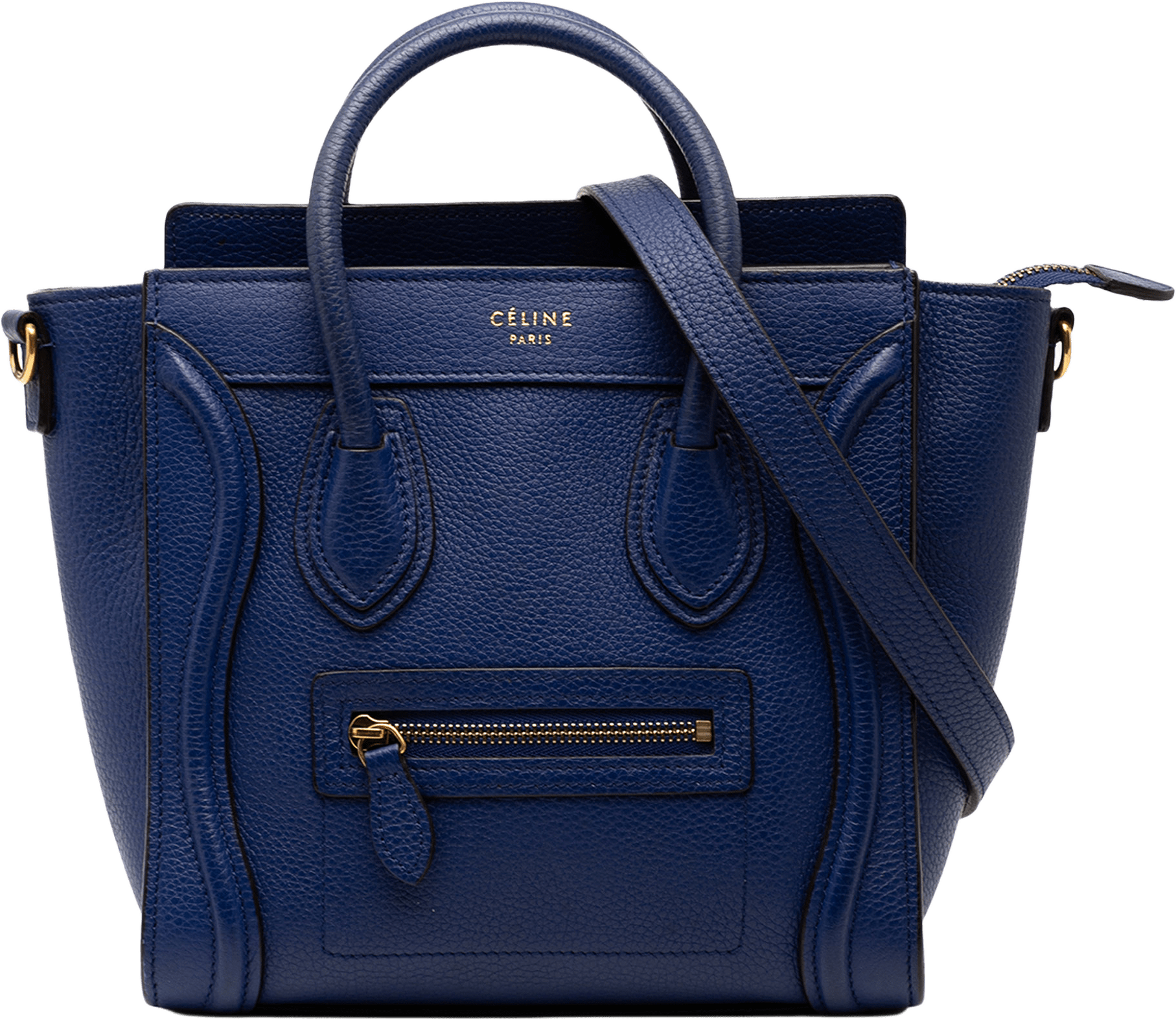 Celine Nano Leather Luggage Tote, från Luxclusif, i färgen blue.