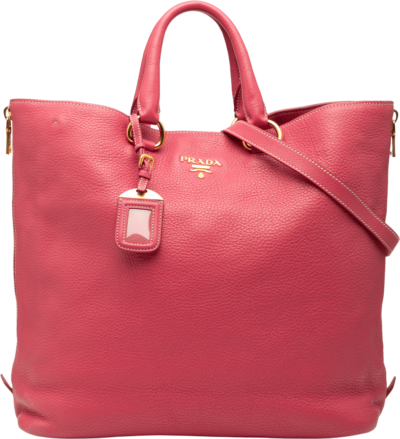 Prada Vitello Daino Side Zip Convertible Tote, från Luxclusif, i färgen blush.