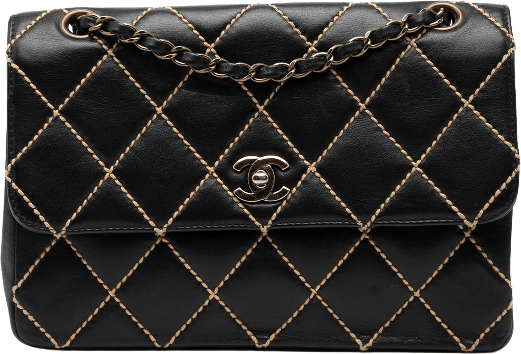 Chanel Cc Calfskin Wild Stitch Flap, från Luxclusif, i färgen black.