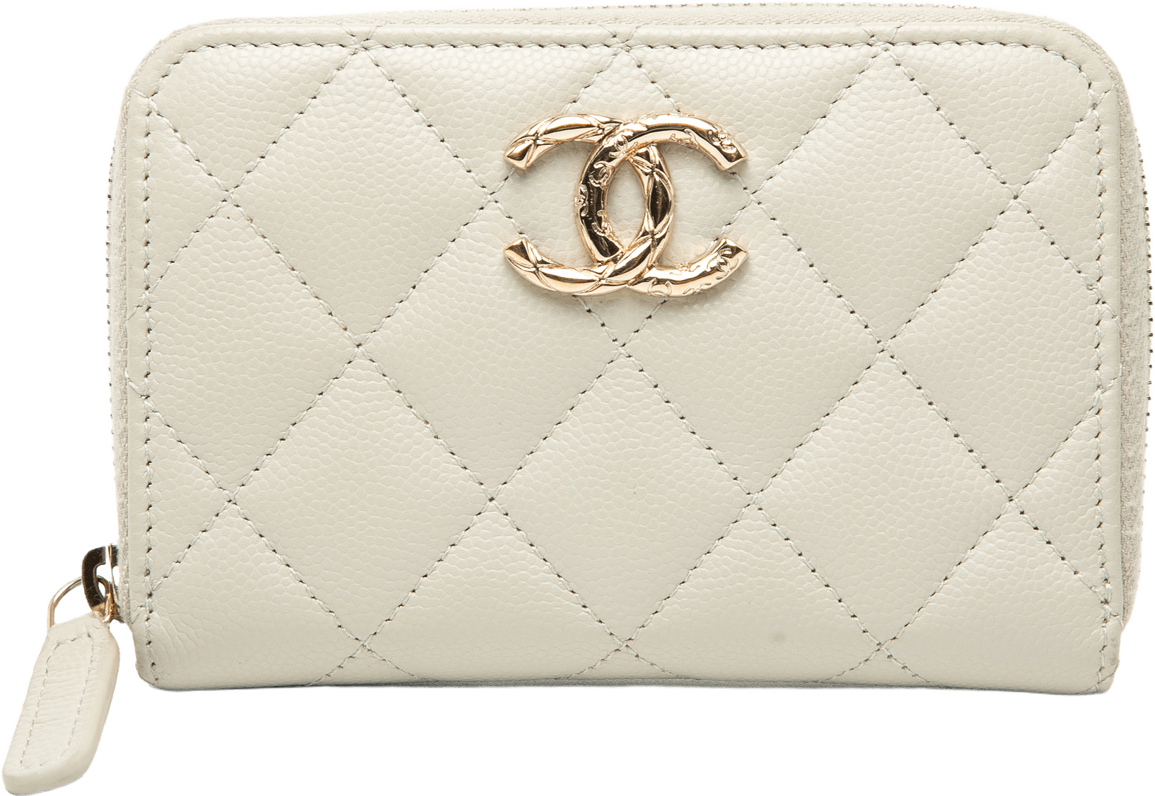 Chanel Cc Quilted Caviar Zip Coin Purse, från Luxclusif, i färgen white.