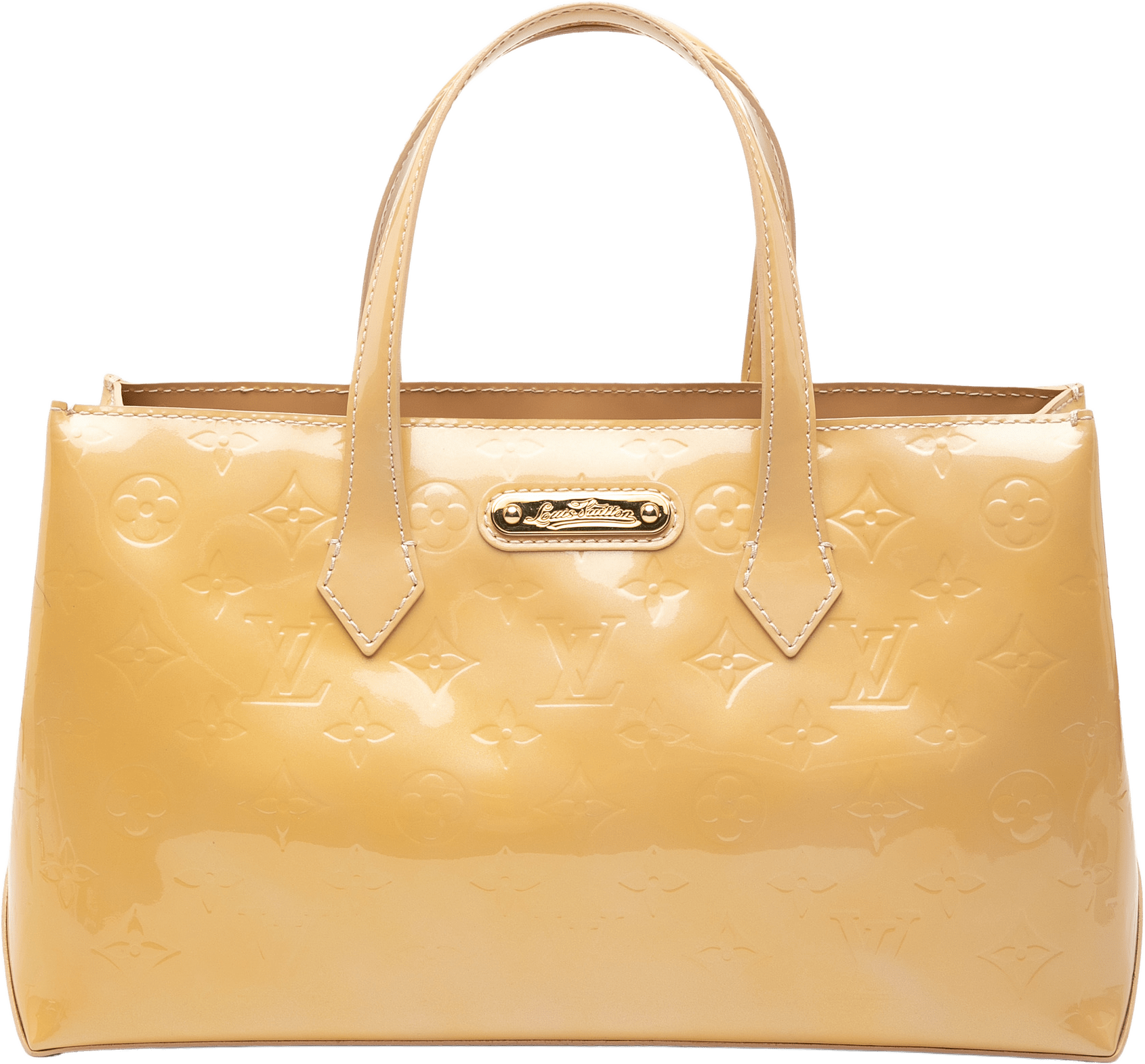 Louis Vuitton Monogram Vernis Wilshire Pm, från Luxclusif, i färgen beige.