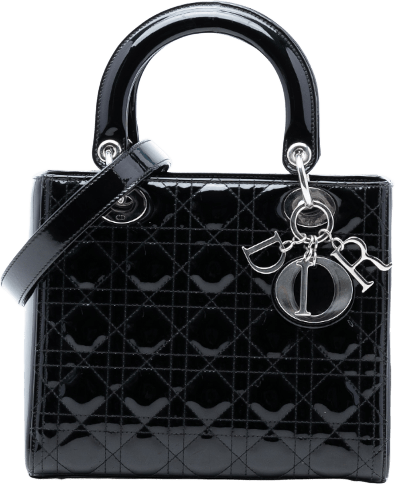 Dior Medium Patent Cannage Lady Dior, från Luxclusif, i färgen black.