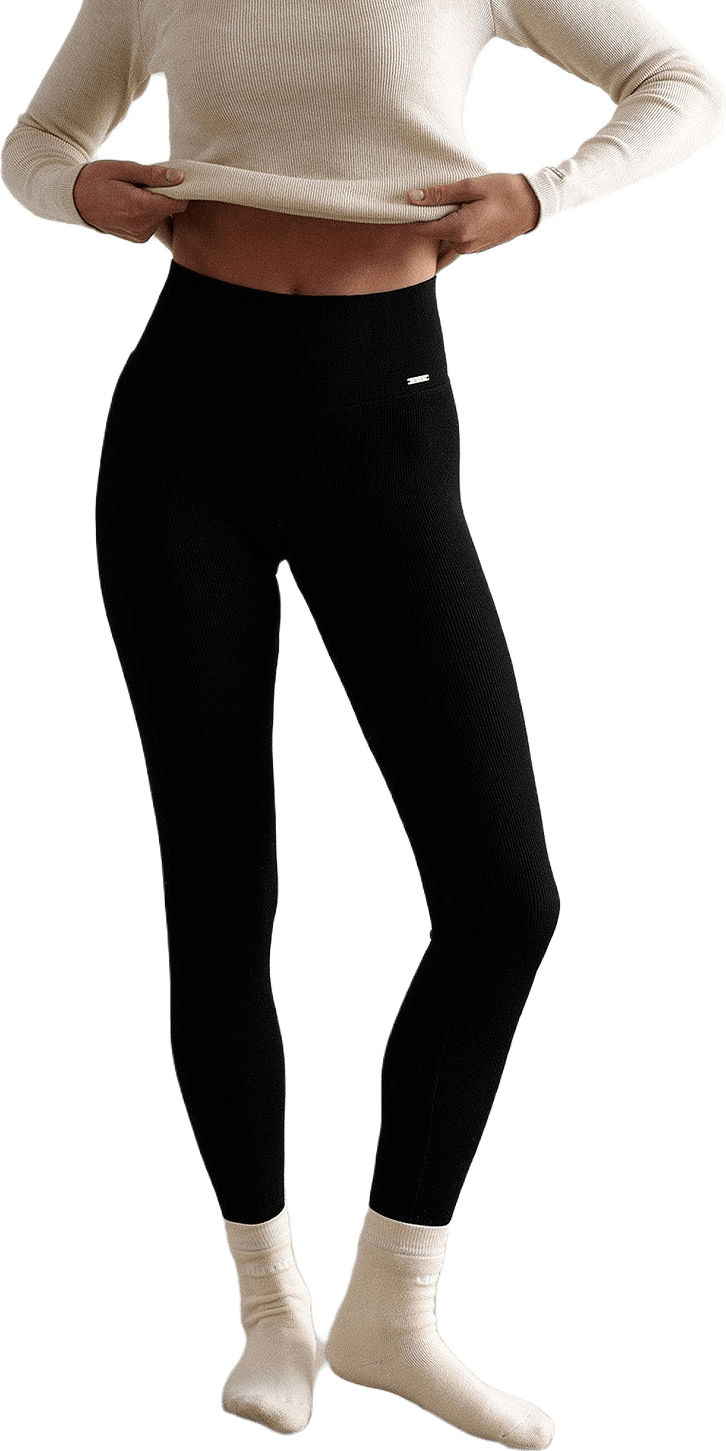 Black Ribbed Wool Leggings