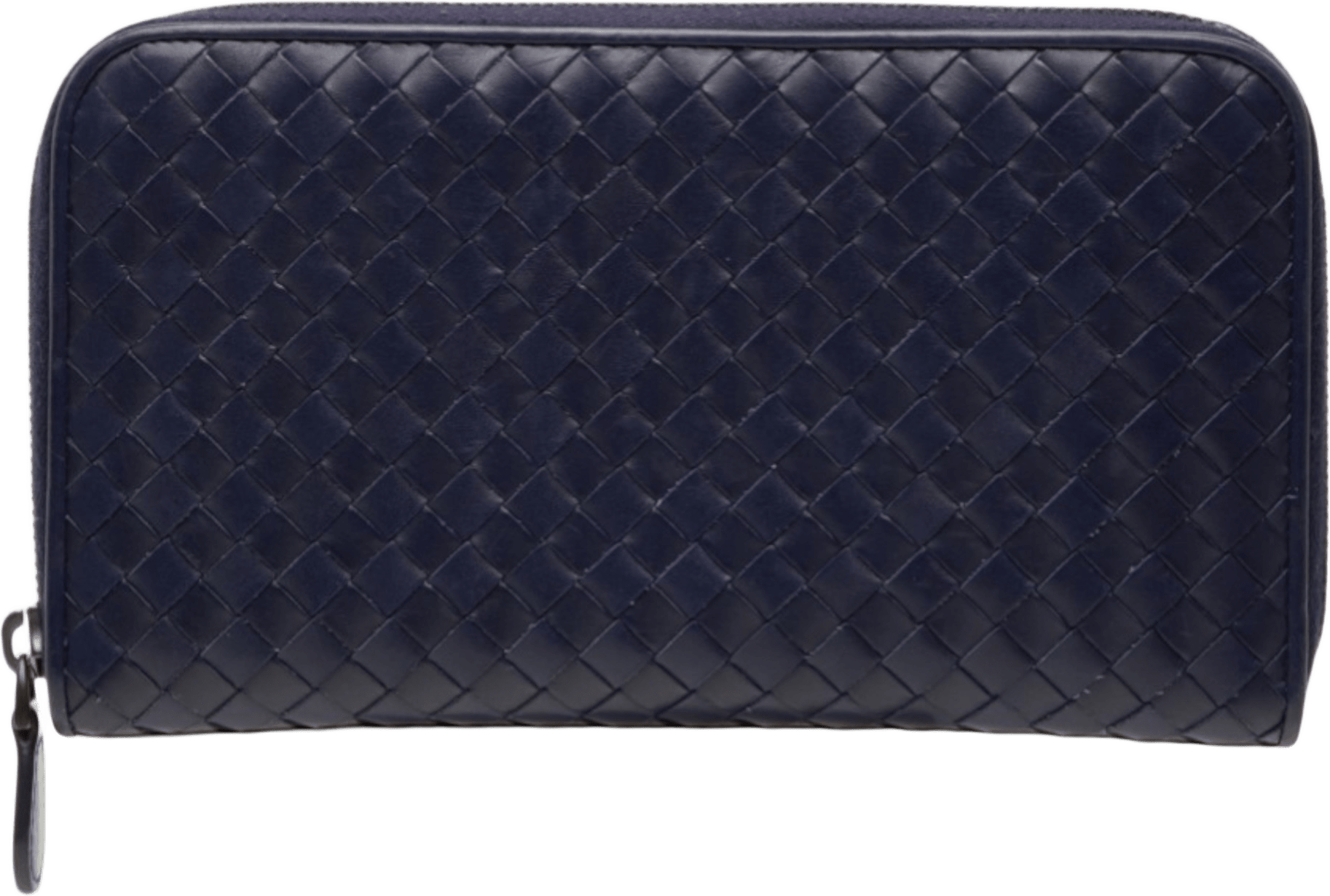 Bottega Veneta Leather Intrecciato Zip Around Wallet, från Luxclusif, i färgen navy.