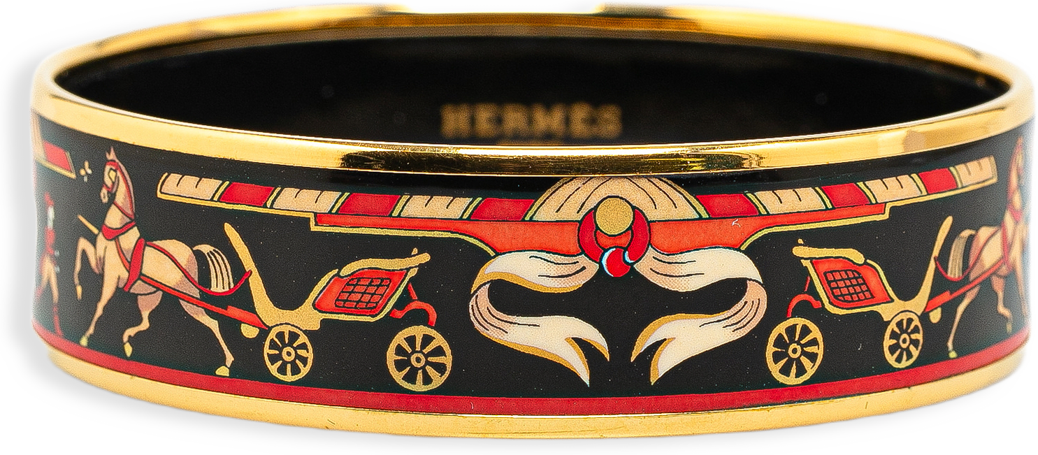 Hermès Wide Horse Carriage Enamel Bangle 65