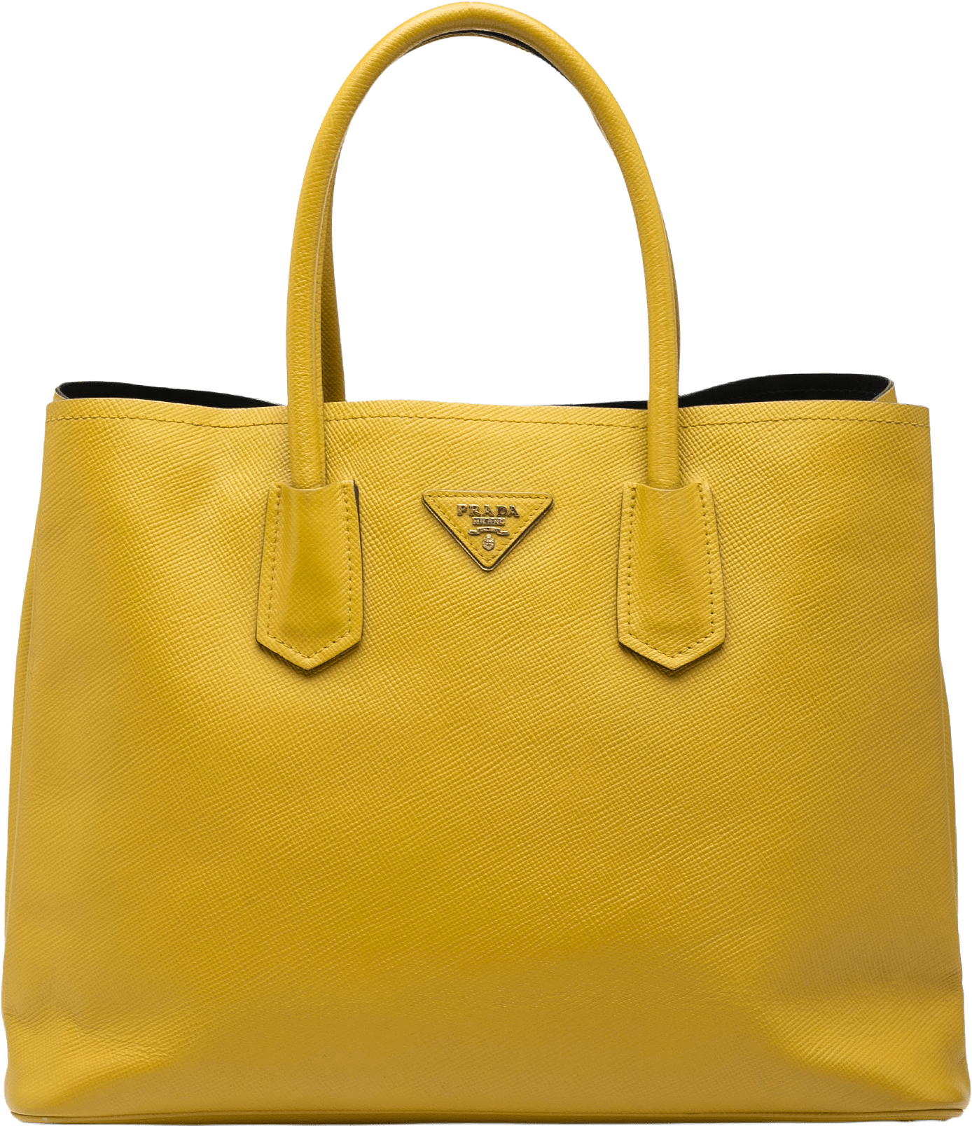 Prada Medium Saffiano Cuir Double Satchel, från Luxclusif, i färgen yellow.