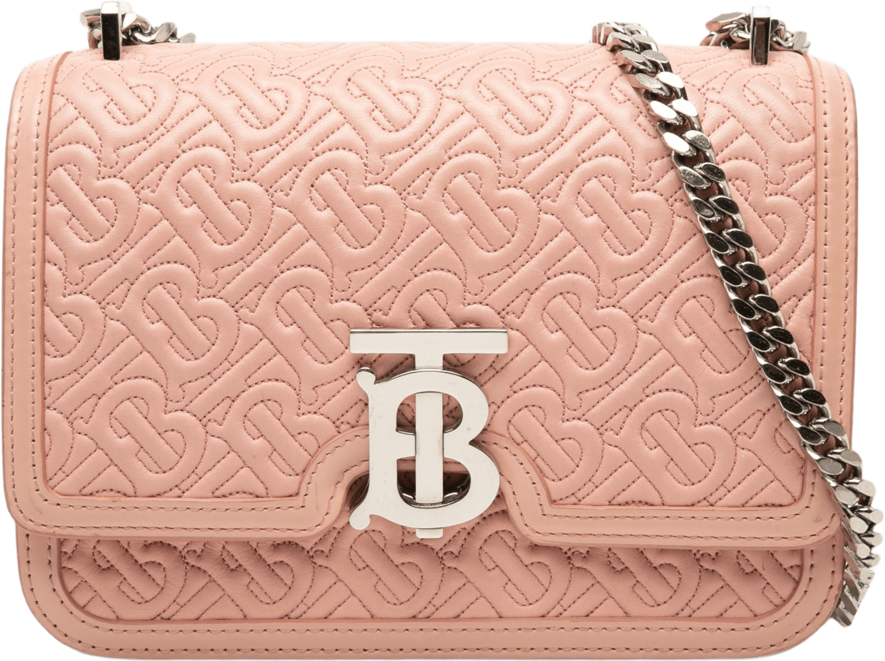 Burberry Small Tb Monogram Embossed Calfskin Chain Shoulder Bag, från Luxclusif, i färgen blush.
