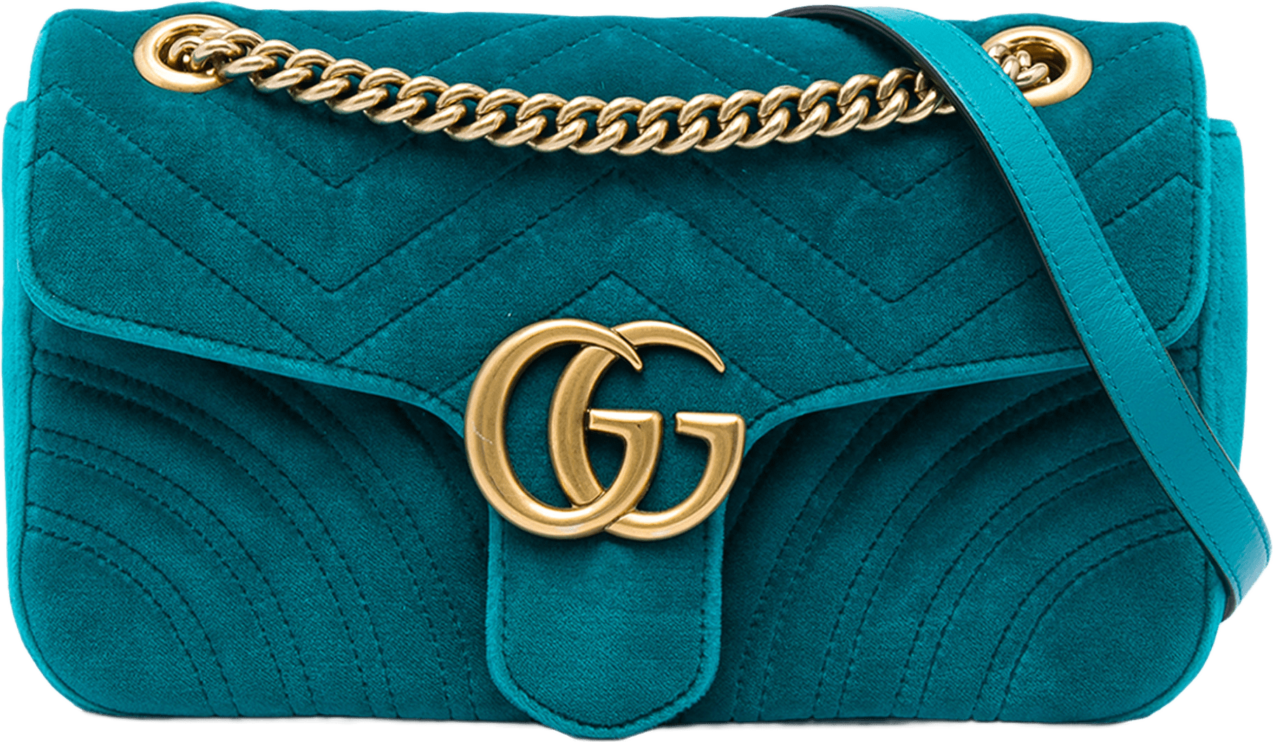 Gucci Medium Gg Marmont Matelasse Velvet Shoulder Bag, från Luxclusif, i färgen blå.