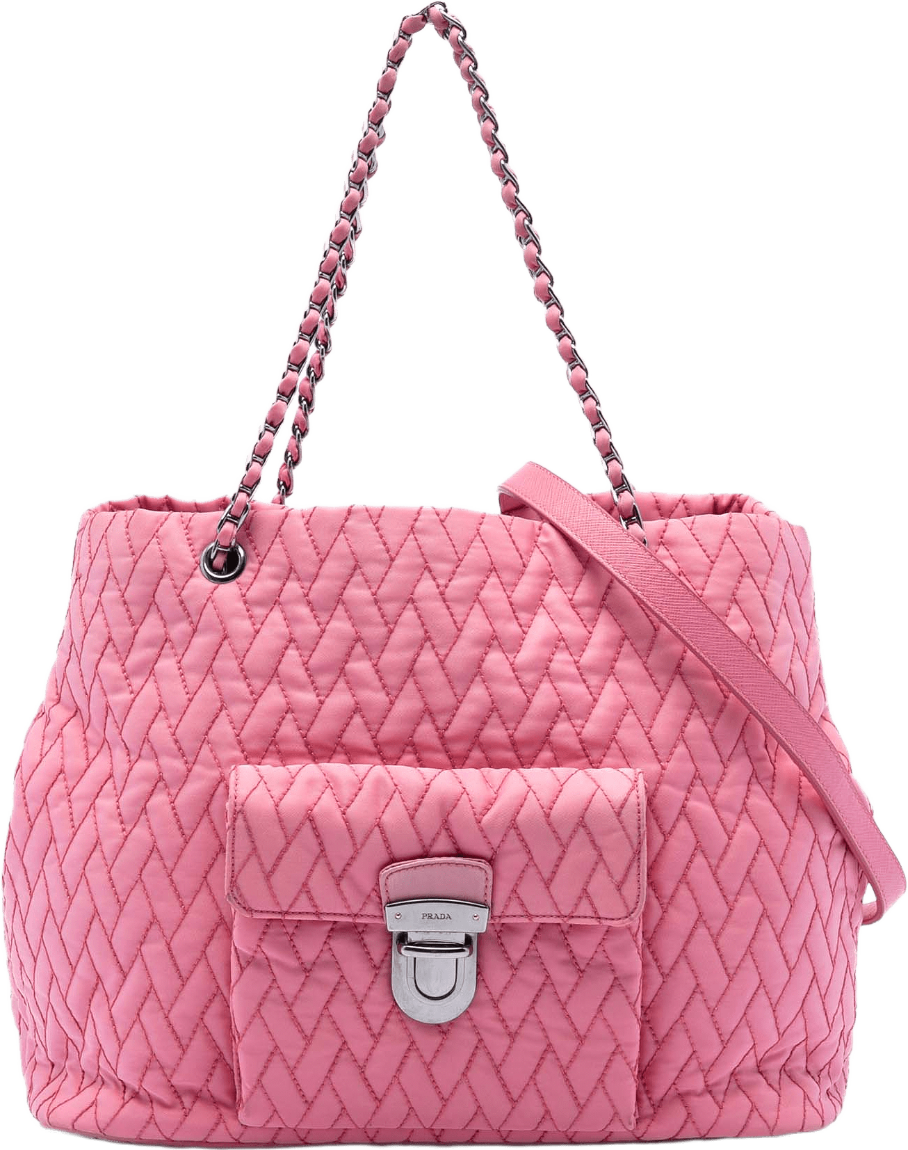 Prada Impuntu Tessuto Chain Tote, från Luxclusif, i färgen pink.