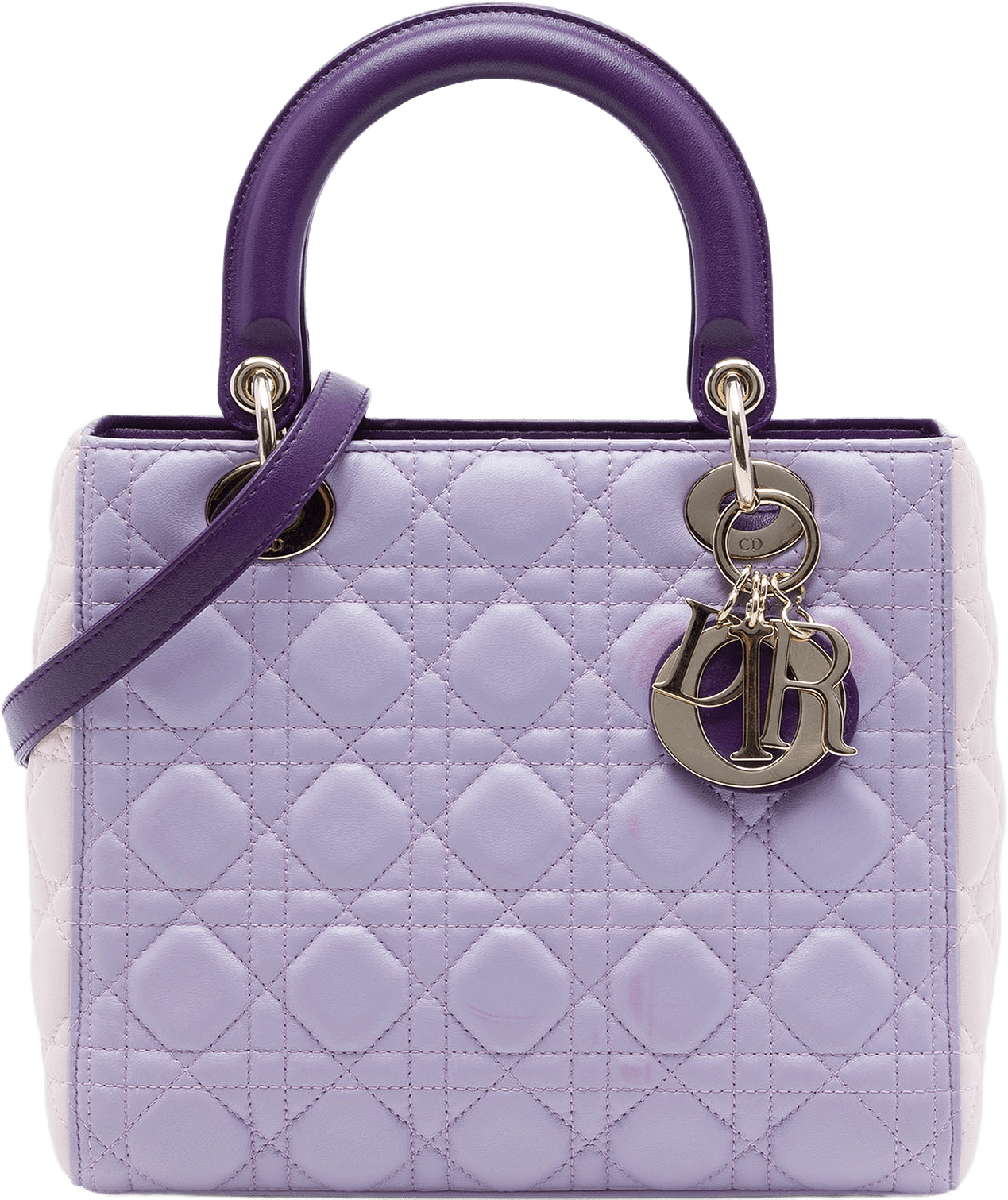 Dior Medium Tricolor Lambskin Cannage Lady Dior, från Luxclusif, i färgen purpur.