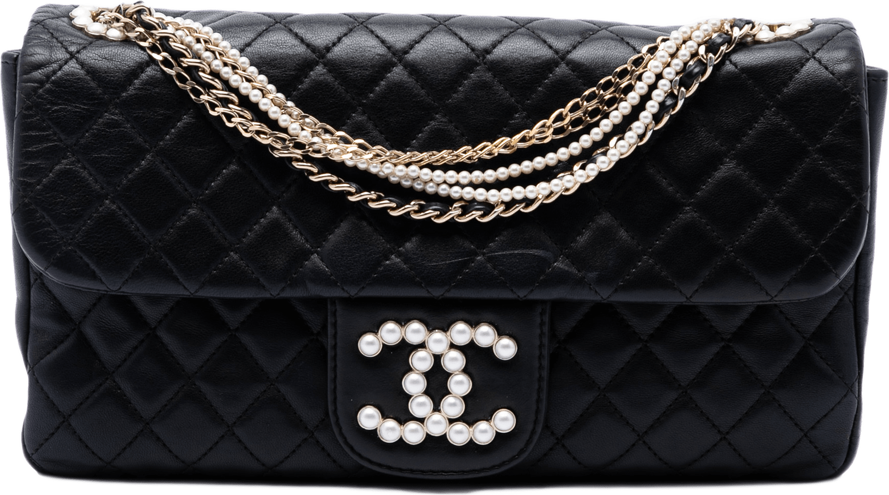 Chanel Medium Quilted Lambskin Westminster Pearl Flap, från Luxclusif, i färgen svart.