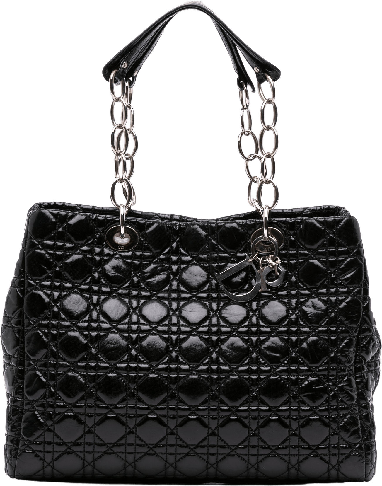 Dior Large Patent Cannage Lady Dior Soft Shopping Tote, från Luxclusif, i färgen black.