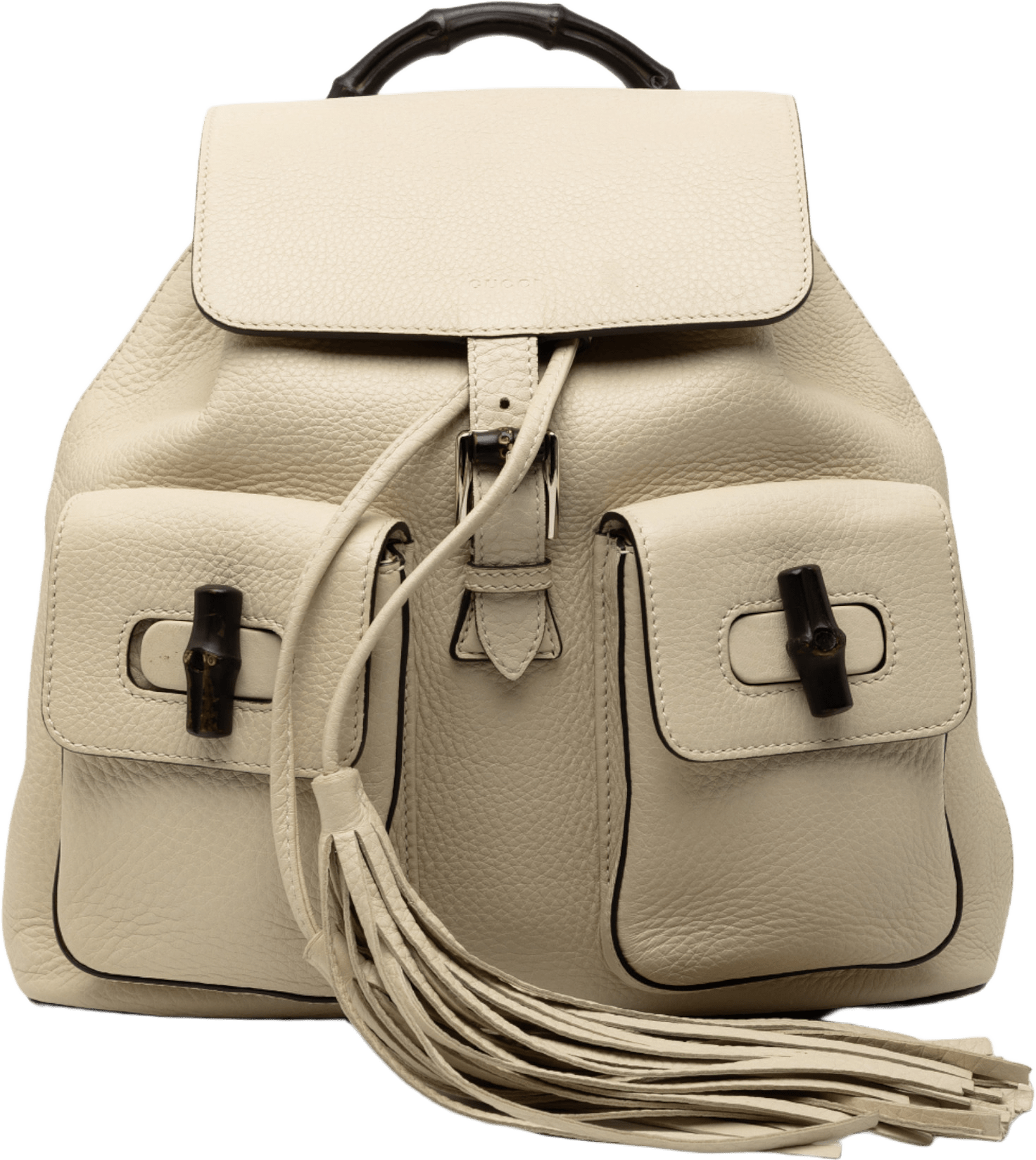 Gucci Leather Bamboo Tassel Backpack, från Luxclusif, i färgen white.
