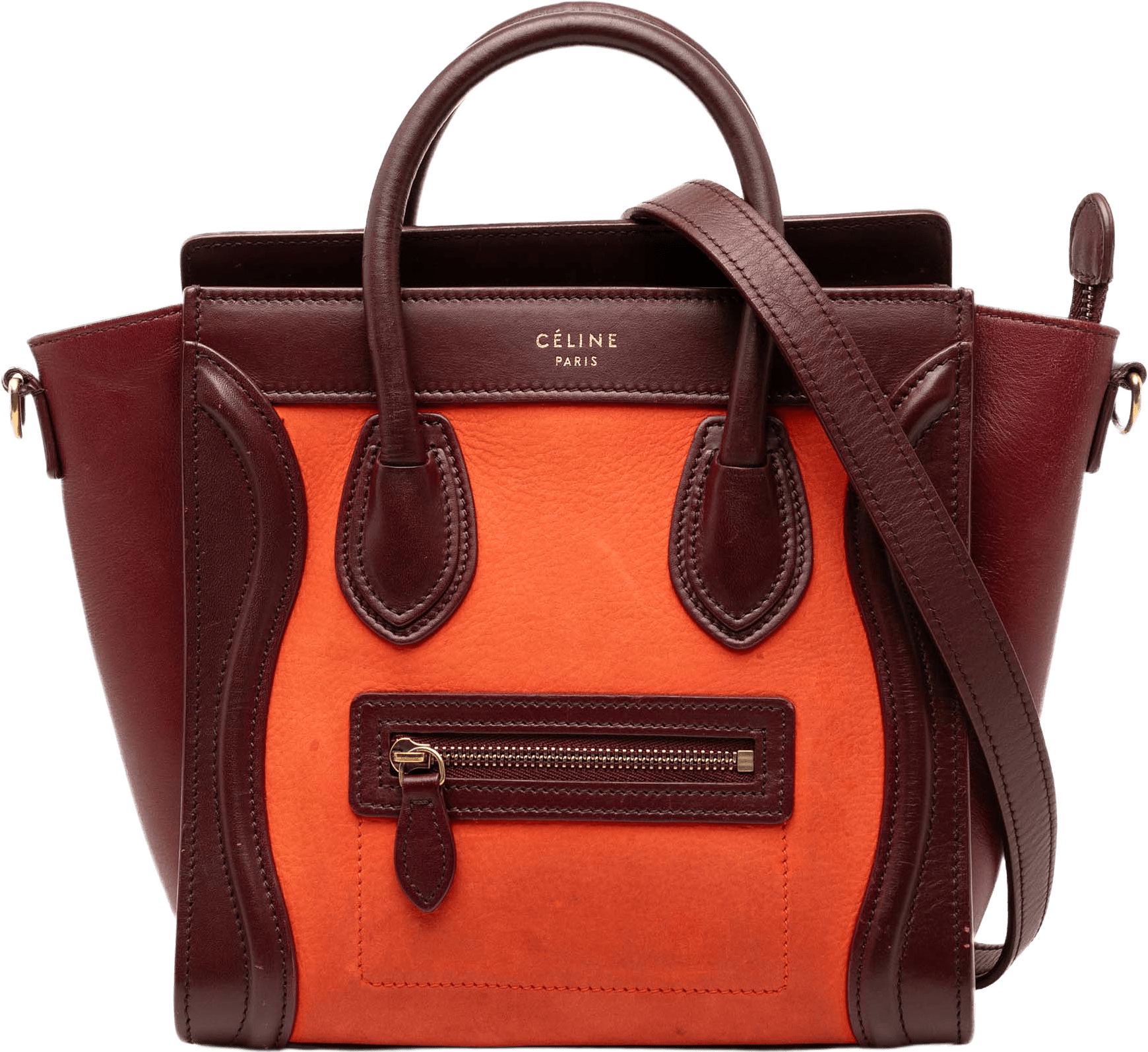 Celine Nano Tricolor Nubuck And Calfskin Luggage Tote, från Luxclusif, i färgen orange.