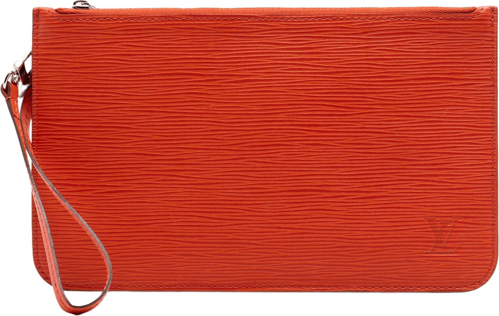 Louis Vuitton Epi Neverfull Pouch, från Luxclusif, i färgen dark orange.