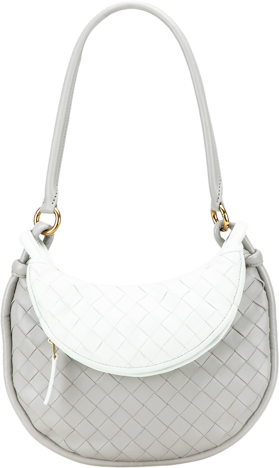 Bottega Veneta Small Bicolor Lambskin Intrecciato Gemelli Bag, från Luxclusif, i färgen light gray.