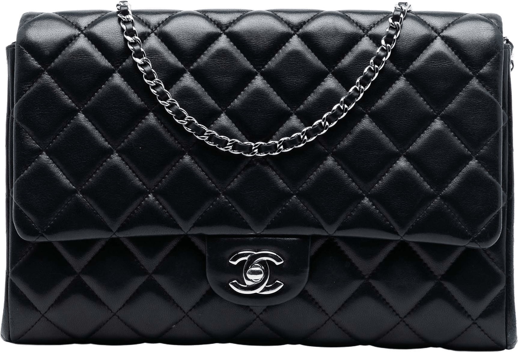 Chanel Quilted Lambskin Flap Clutch With Chain, från Luxclusif, i färgen black.