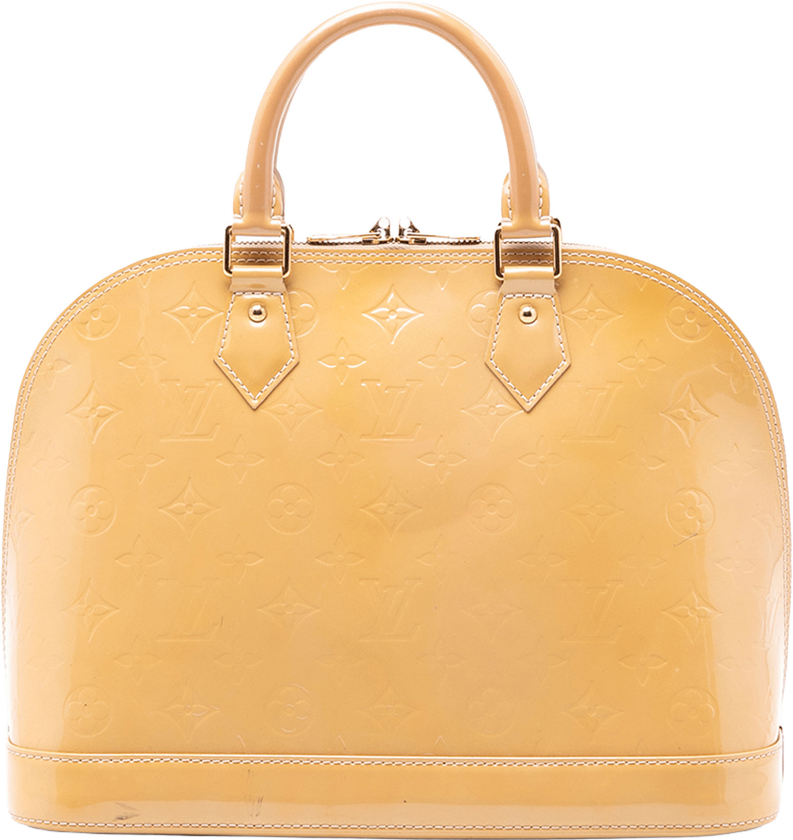 Louis Vuitton Monogram Vernis Alma Pm, från Luxclusif, i färgen beige.