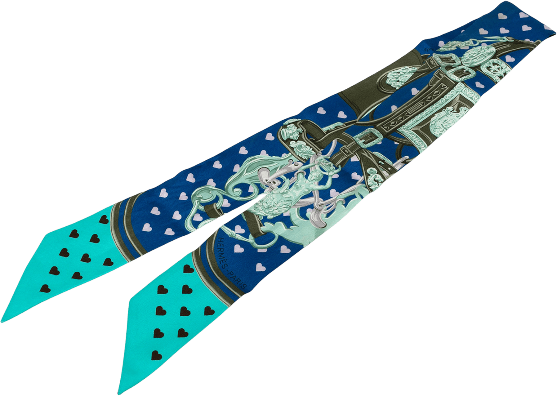 Hermès Brides De Gala Love Silk Twilly Scarf, från Luxclusif, i färgen blue.